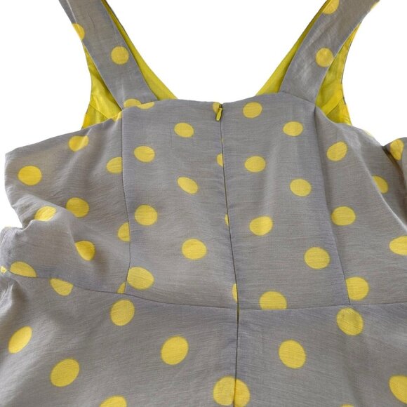 Yumi Yellow Polka Dot 8/10 L Sleeveless Fit & Flare Dress Viscose Linen Boho - Picture 9 of 15
